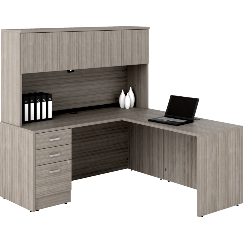 Offices To Go® Newland™ L-Shaped Suite 66"W x 66"D x 29-3/5"H Noce Grigio finish