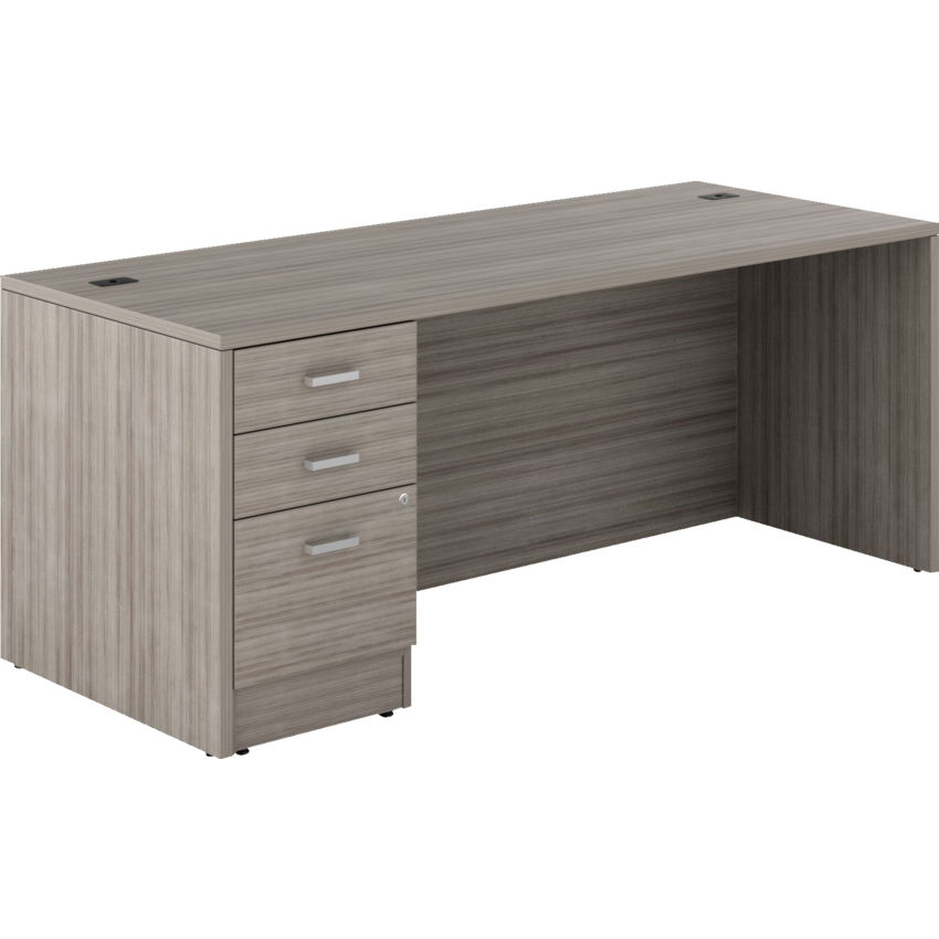 Offices to Go® Newland™ Single Pedestal Desk Box/Box/File 72"W x 29-7/10"D x 29-3/5"H Noce Grigio finish