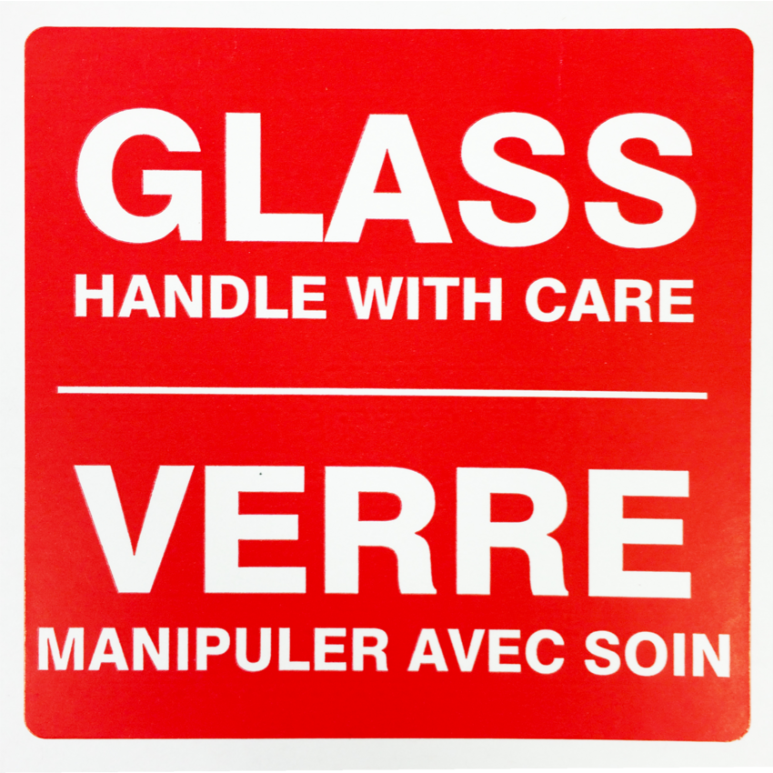 Peel and Stick Label Rolls Glass Handle With Care Red/White 500 labels/roll