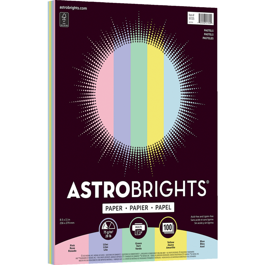 Neenah Astrobrights® Pastel Coloured Paper Assorted Colours 100/pkg