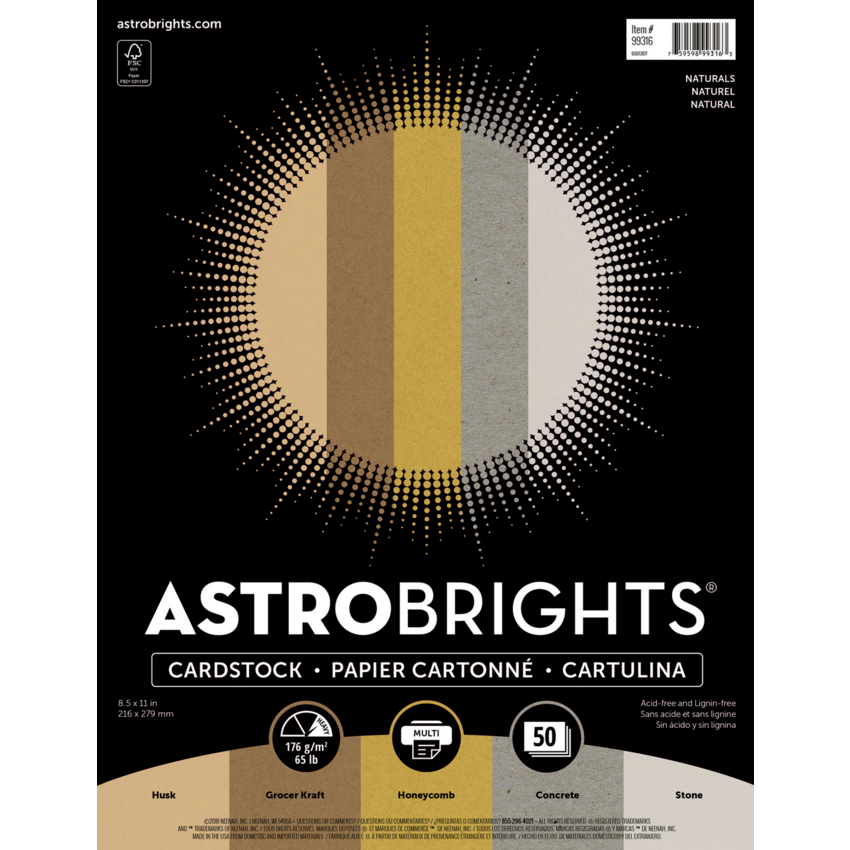 Neenah Astrobrights® Cover Stock 65 lb 8-1/2" x 11" Assorted Natural Colours 50 sheets/pkg
