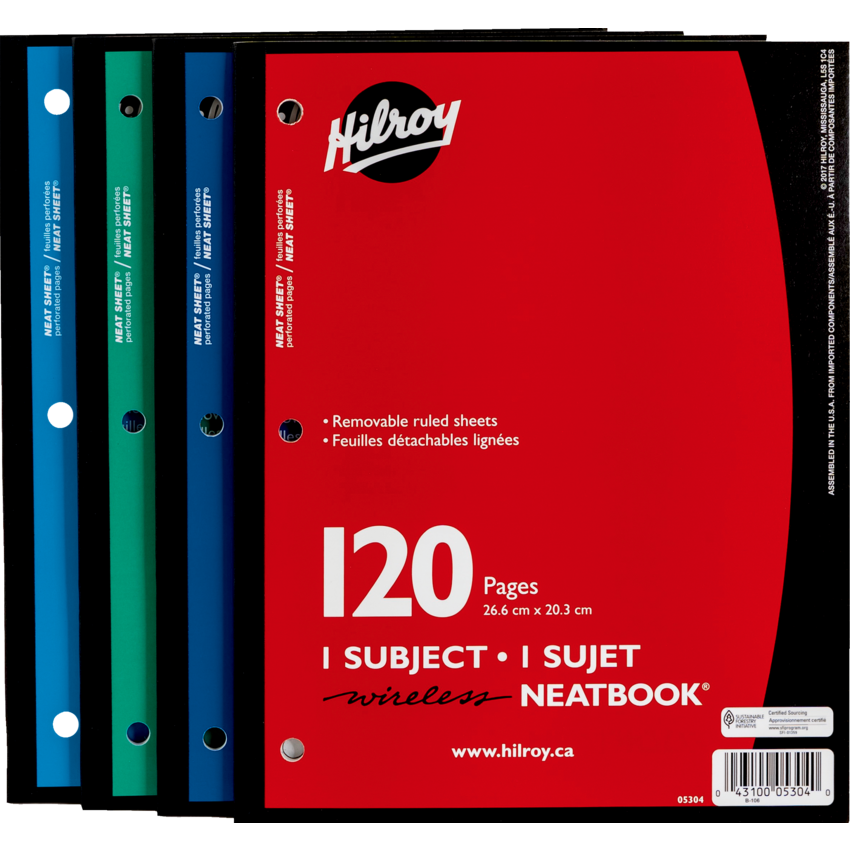 Hilroy 1-Subject Neatbook® Notebook 10-1/2" x 8" Assorted Colours