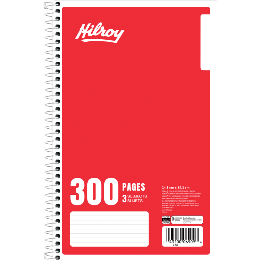 Hilroy 3-Subject Notebook Ruled 9-1/2x6" 300pgs