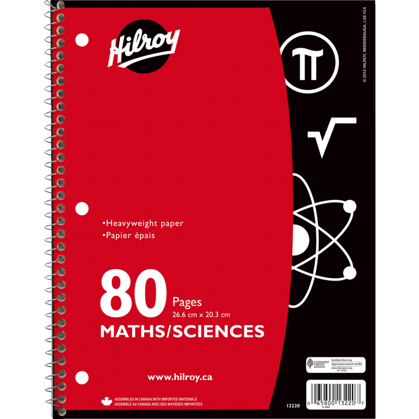 Hilroy Math and Science Notebook 10-1/2? x 8? Red