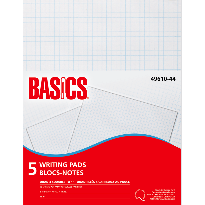 Basics® Writing Pad Quad Letter 96 shts 5 pads/pkg