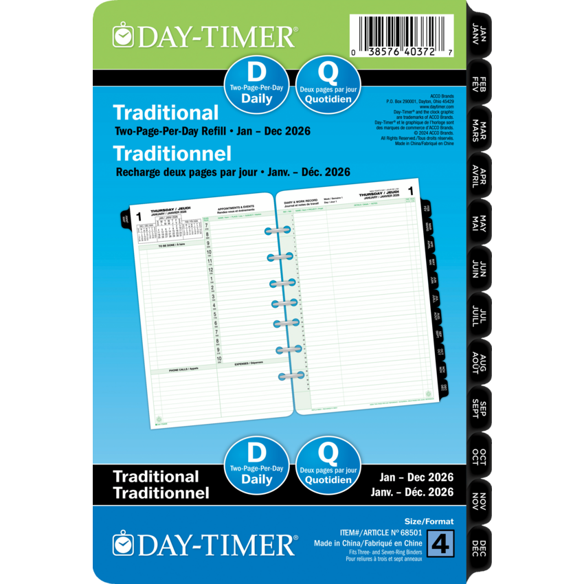 Day-Timer® Refill Daily Desk Size 2PPD Bilingual