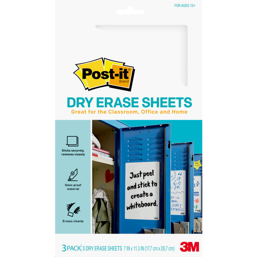 Post-it® Dry Erase Sheets 7" x 11" 3/pkg