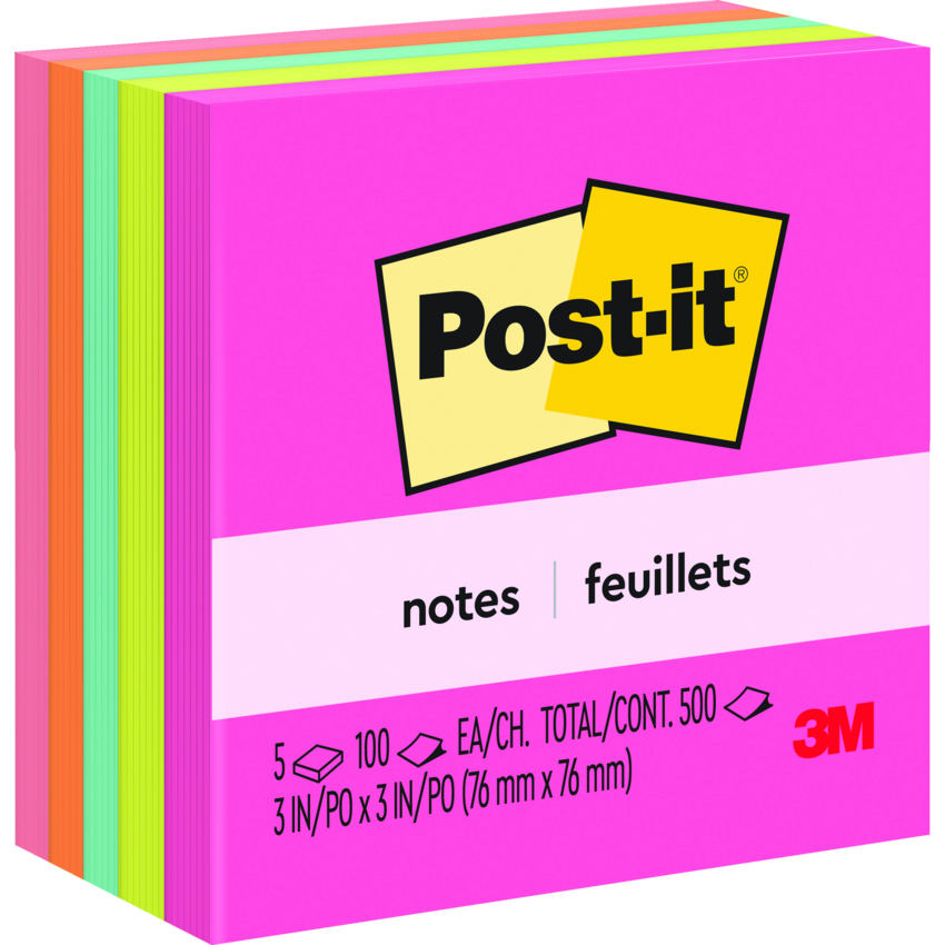 Post-it® Notes 3" x 3" 100 sheets per pad Assorted Poptimistic Colours 5 pads/pkg