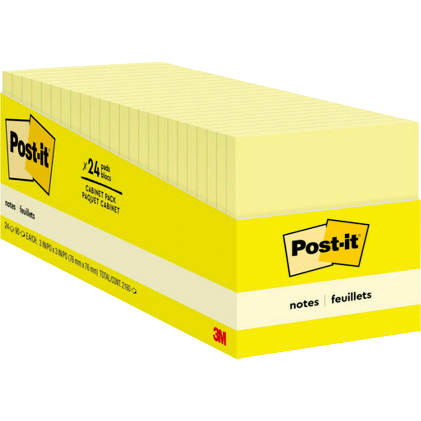 Post-it® Notes Cabinet Pack 3" x 3" 90 sheets per pad Canary Yellow™ 24 pads/pkg