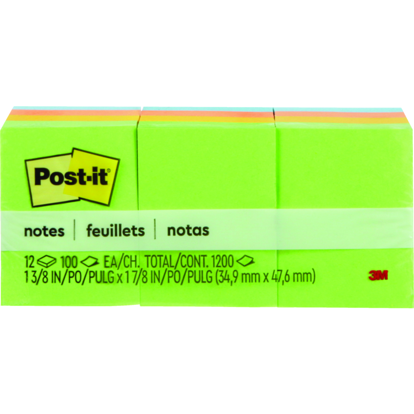 Post-it® Notes 1-3/8" x 1-7/8" 100 sheets per pad Assorted Colours 12 pads/pkg