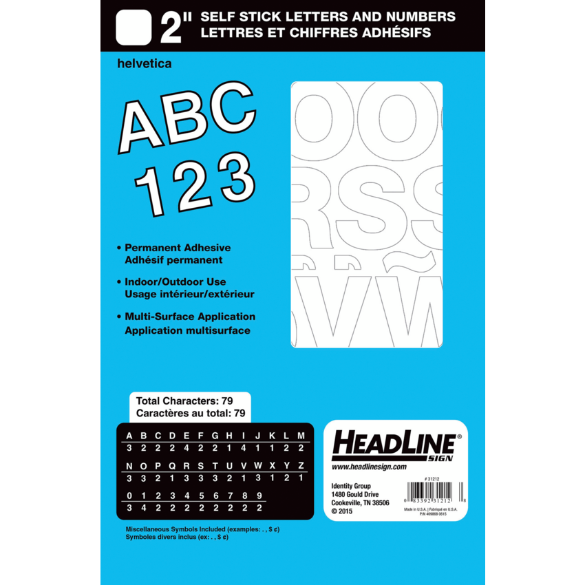 Headline® Self-Adhesive Vinyl Lettering Capitals and numerals 2" White