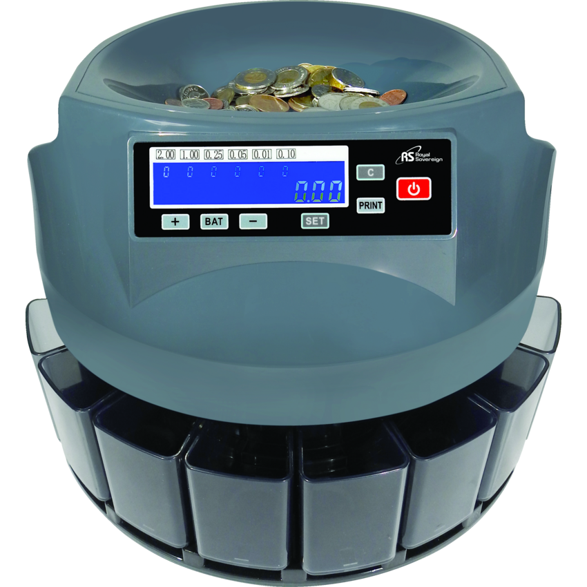 Royal Sovereign® Automatic Quicksort Canadian Coin Counter, Sorter and Wrapper 13-4/5”W x 12-1/5”D x 10-1/2”H Grey