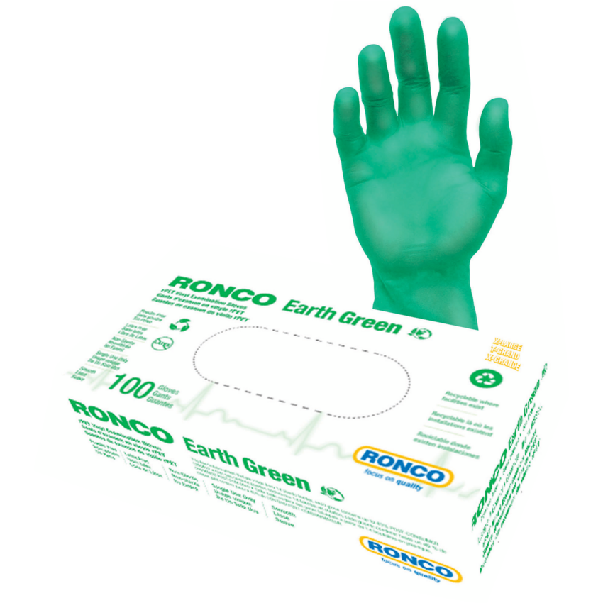 RONCO Earth Vinyl Examination Gloves X-Large Green 100/box
