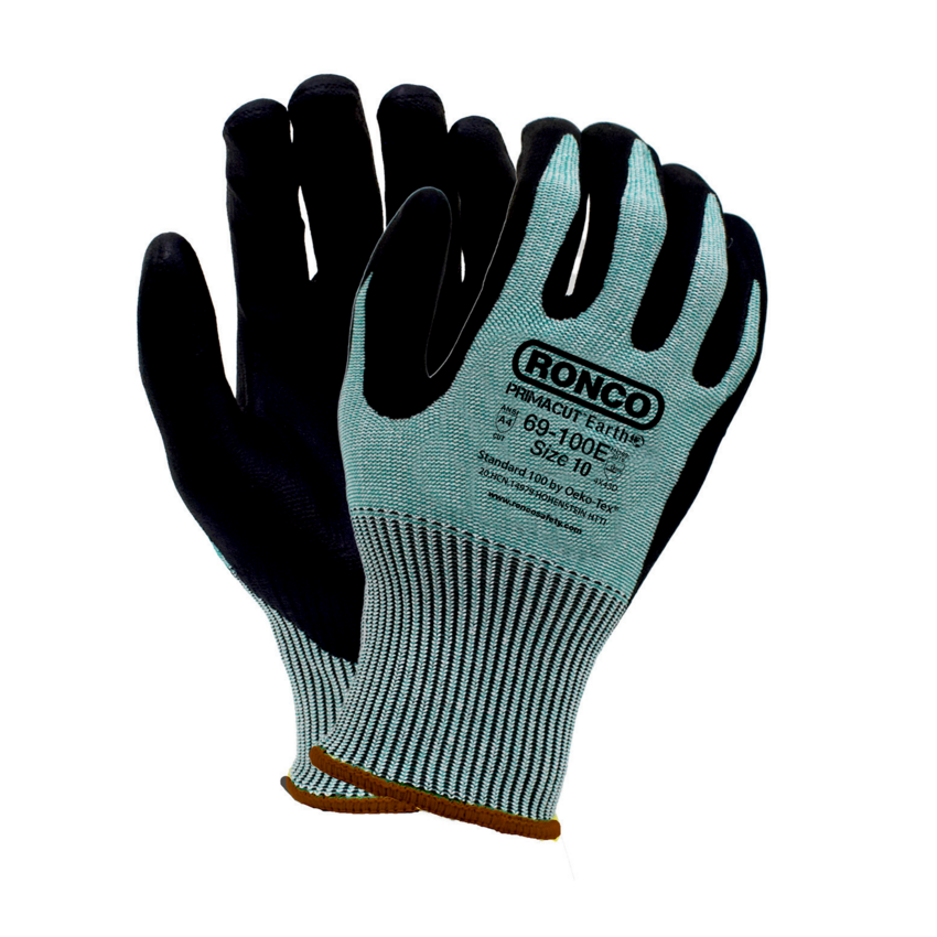 RONCO PrimaCut™ Earth Foam Nitrile Coated Cut Resistant Gloves X-Large Black on Green 6 pairs/pkg