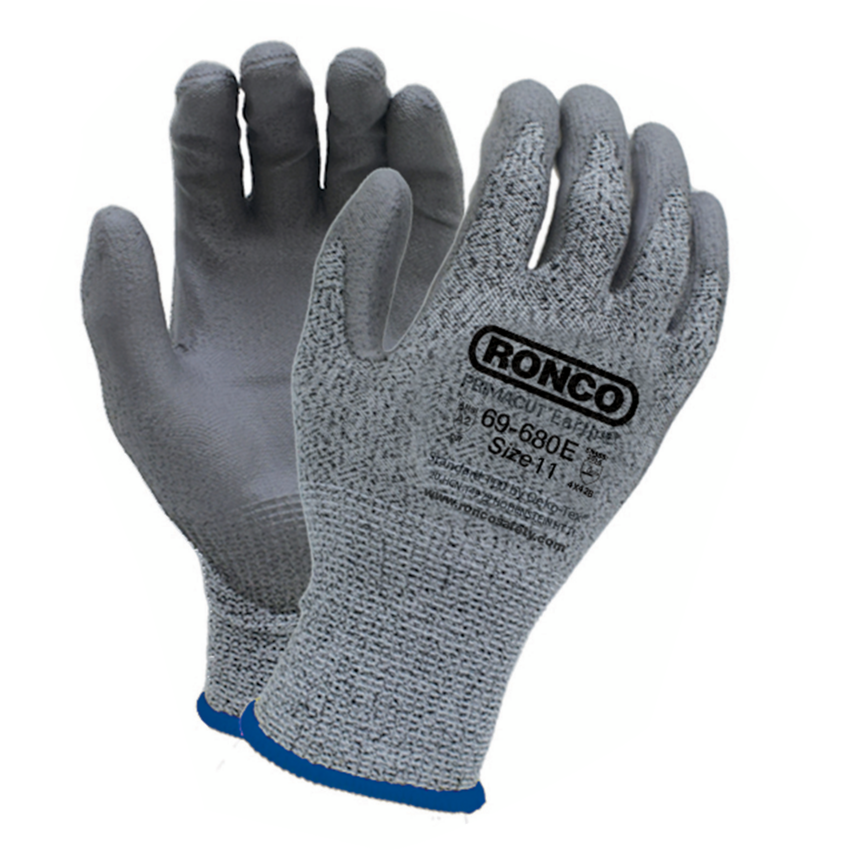 RONCO PrimaCut™ Earth Polyurethane Coated Cut Resistant Gloves XX-Large Grey on Grey 6 pairs/pkg