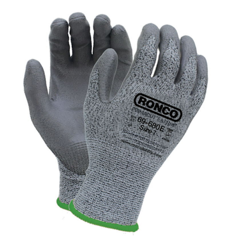 RONCO PrimaCut™ Earth Polyurethane Coated Cut Resistant Gloves Small Grey on Grey 6 pairs/pkg