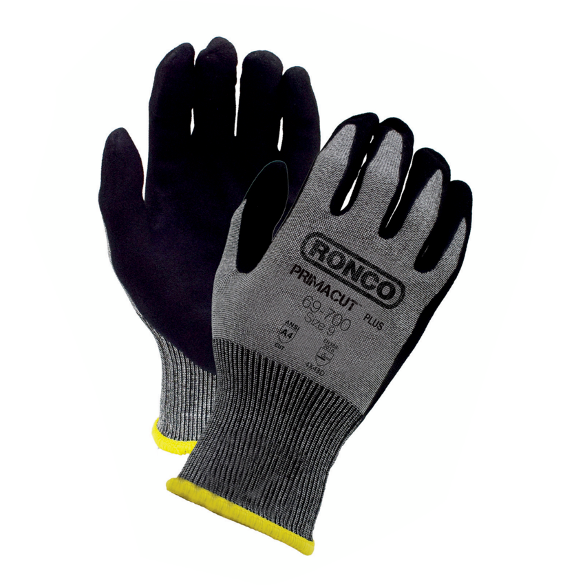 RONCO PrimaCut™ Plus Foam Nitrile Coated Cut Resistant Gloves Large Black on Grey 6 pairs/pkg