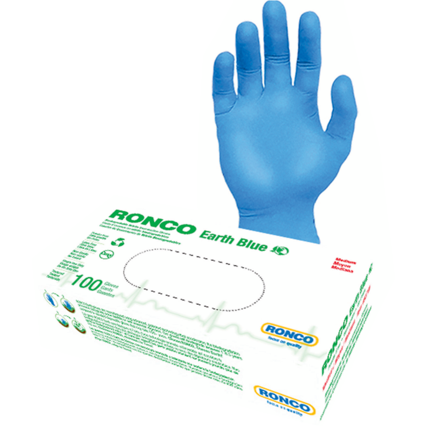 RONCO Earth Biodegradable Nitrile Examination Gloves Nitrile Medium Blue 100/box