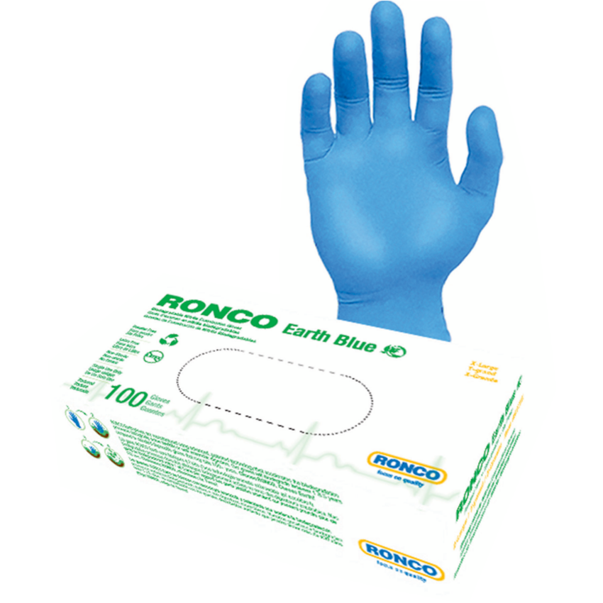 RONCO Earth Biodegradable Nitrile Examination Gloves Nitrile X-Large Blue 100/box