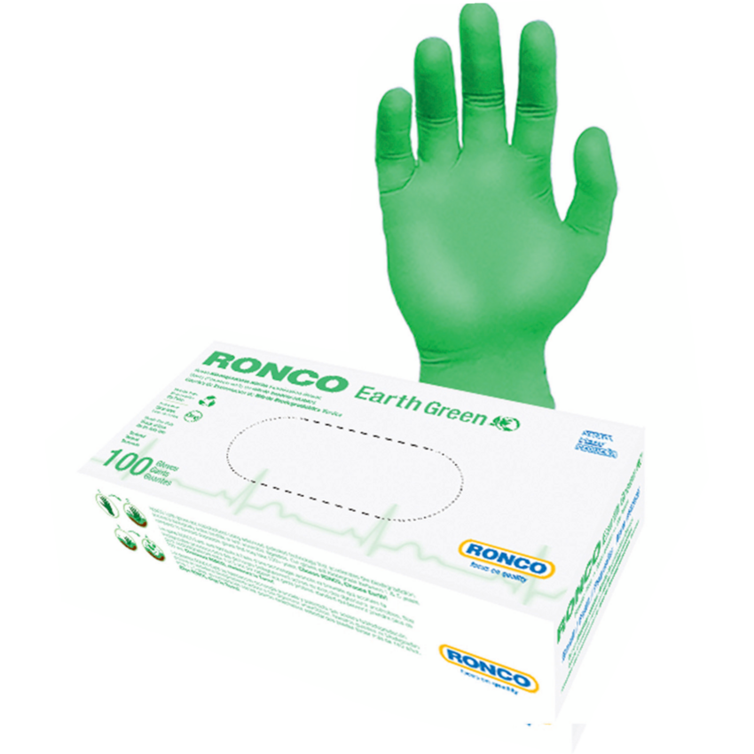 RONCO Earth Biodegradable Nitrile Examination Gloves Nitrile Small Green 100/box