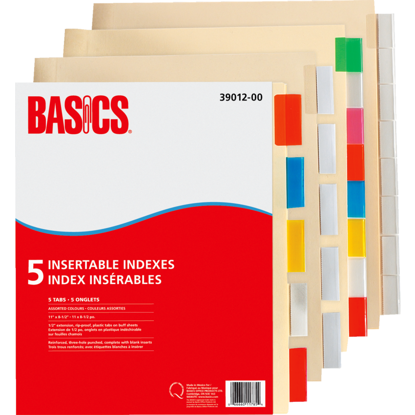 Basics® Insertable Indexes Assorted Colours 5 Tabs