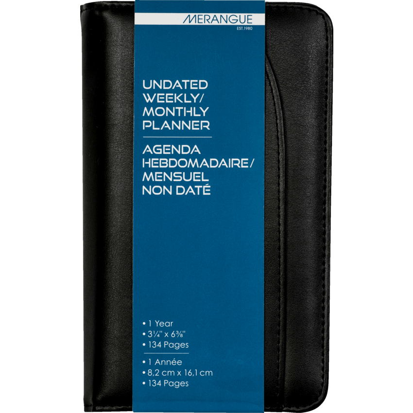 Merangue Undated Weekly/Monthly Planner 6-3/8" x 3-1/4" Black