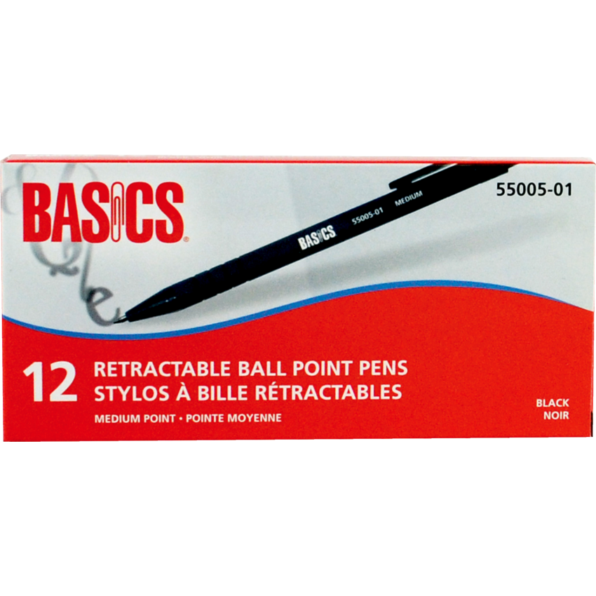 Basics® Retractable Ball Point Pen Medium Black 12/box