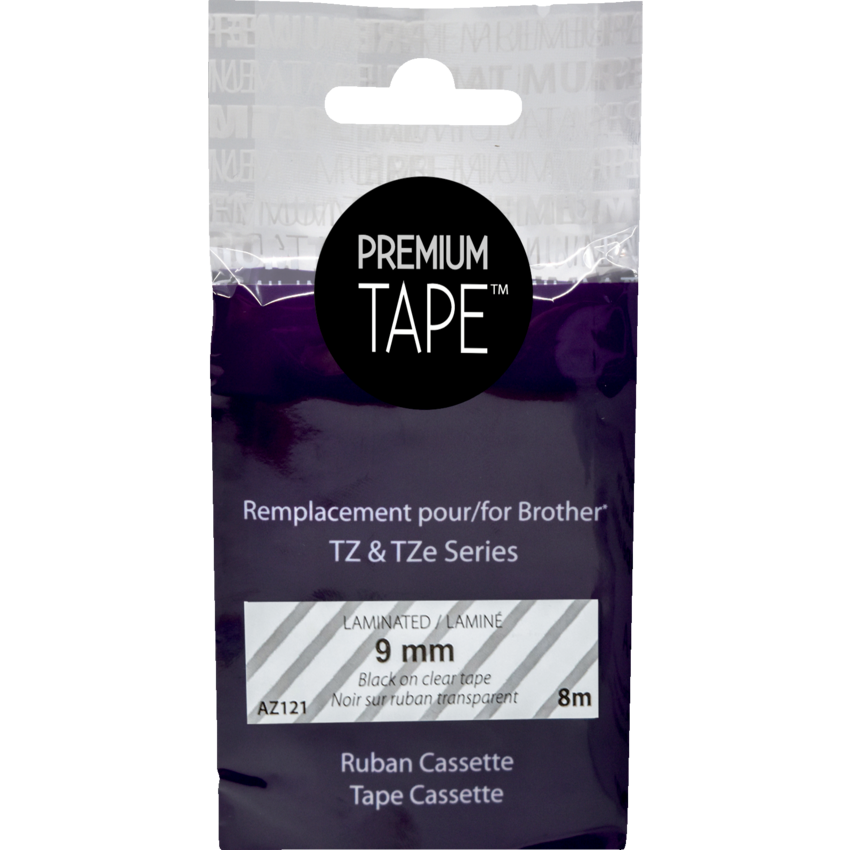 Premium Tape™ Compatible Replacement Tape Brother TZ-121 3/8" x 26' Black on Clear