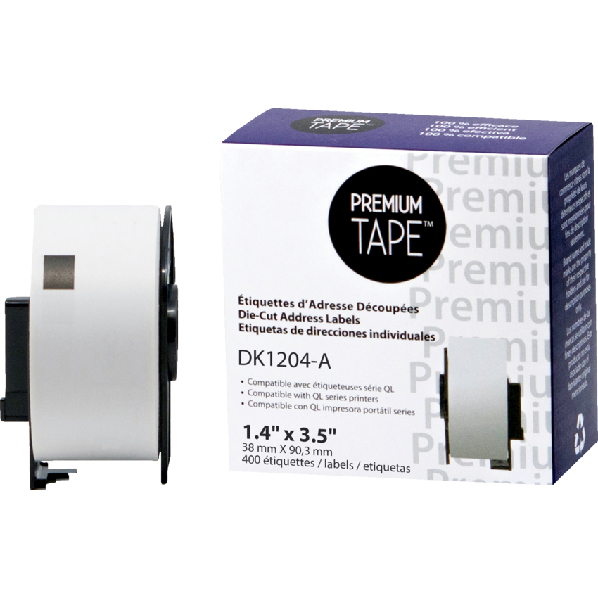 Premium Tape™ Compatible Replacement Tape Brother DK1204 1-2/5" x 3-1/2" 400 labels per roll Black on White