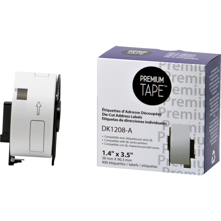 Premium Tape™ Compatible Replacement Tape Brother DK1208 1-2/5" x 3-1/2" 400 labels per roll Black on White