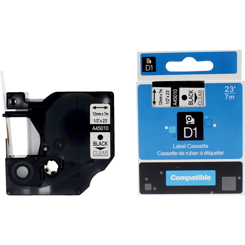 Premium Tape™ Compatible Replacement Tape Dymo A45010 1/2" x 23' Black on Clear