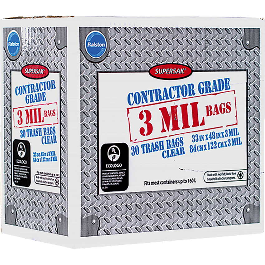 Ralston Supersak® Contractor Garbage Bags 33" x 48" Clear 30 bags/box