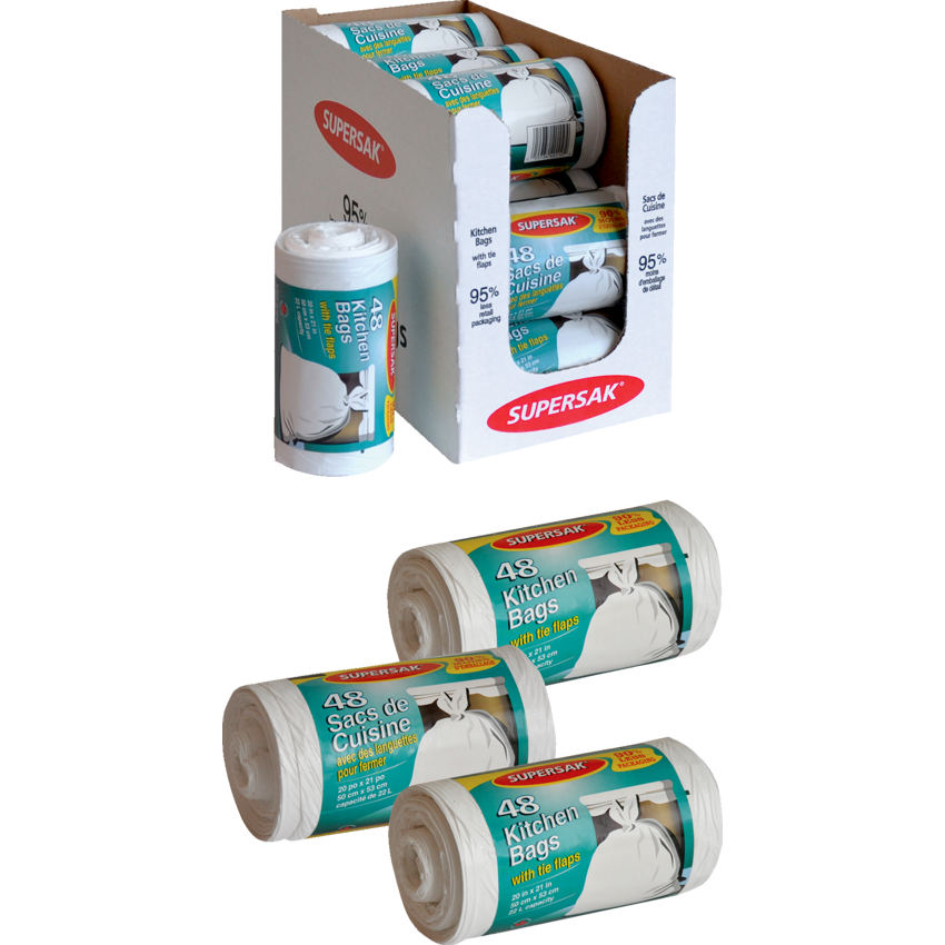 Ralston Supersak® Kitchen Garbage Bags 20" x 23-1/4" 30 L White 48 bags/rl