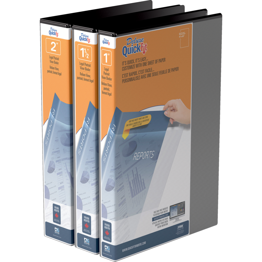 Davis Group® Deluxe QuickFit® Legal Portrait Angle D Ring View Binder 1-1/2" Black
