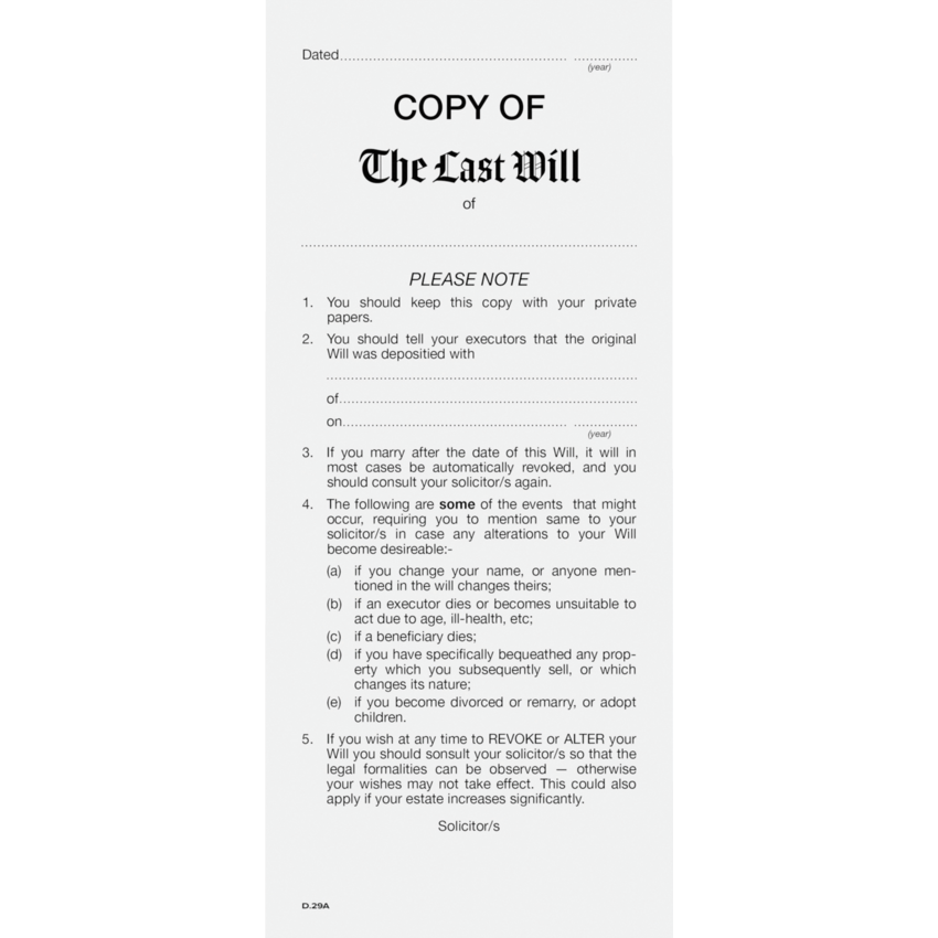 Davis Group Legal Supplies COPY OF The Last Will Envelopes 4-1/8" x 9-1/2" 50/pkg