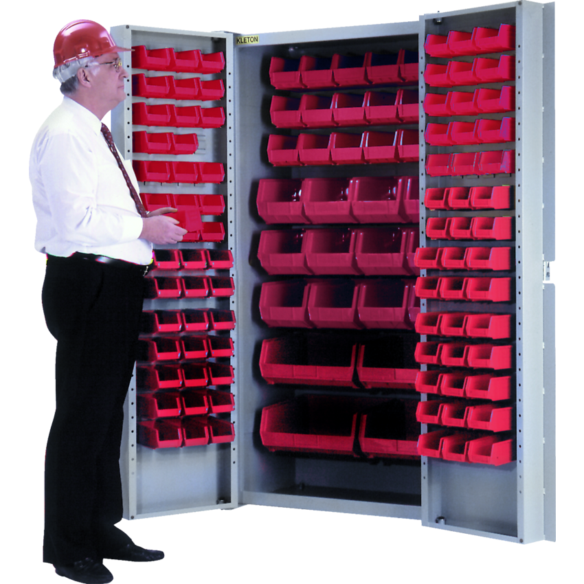 Kleton® Deep Door Combination Cabinet 38"W x 24"D x 72"H Grey w/Red Bins
