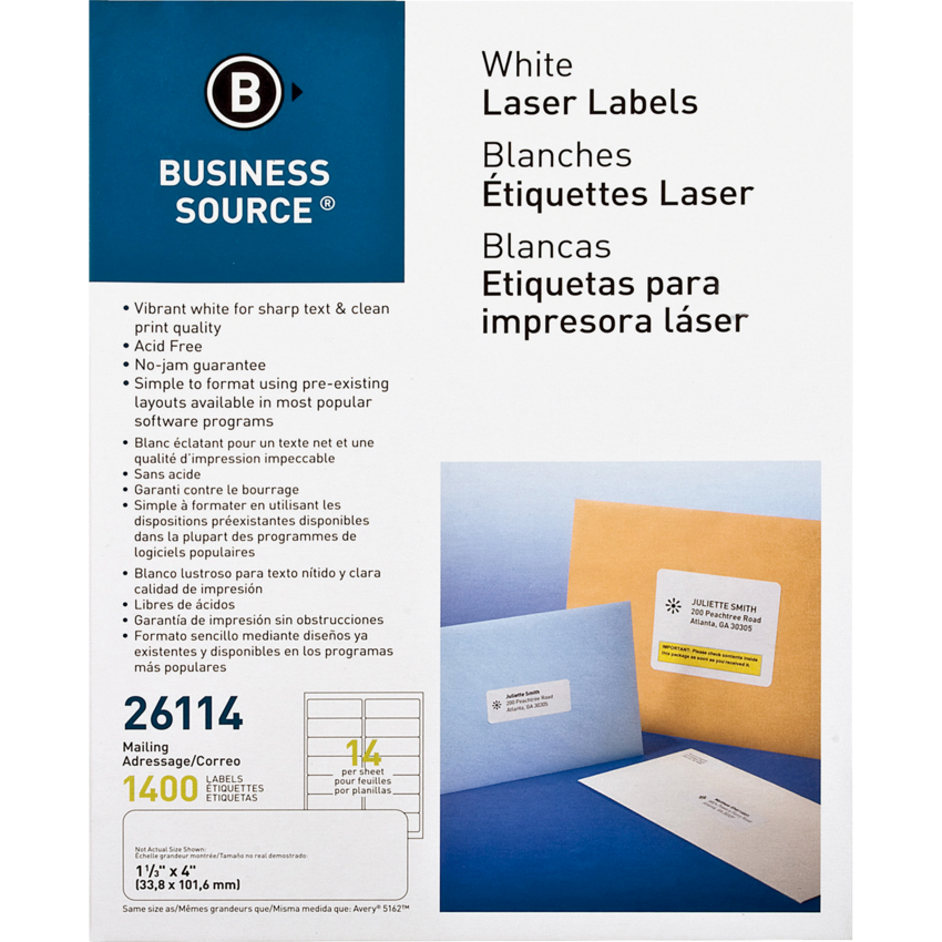 Business Source® Address Labels 1-1/3" x 4" (1400 Labels) 100 sheets/pkg