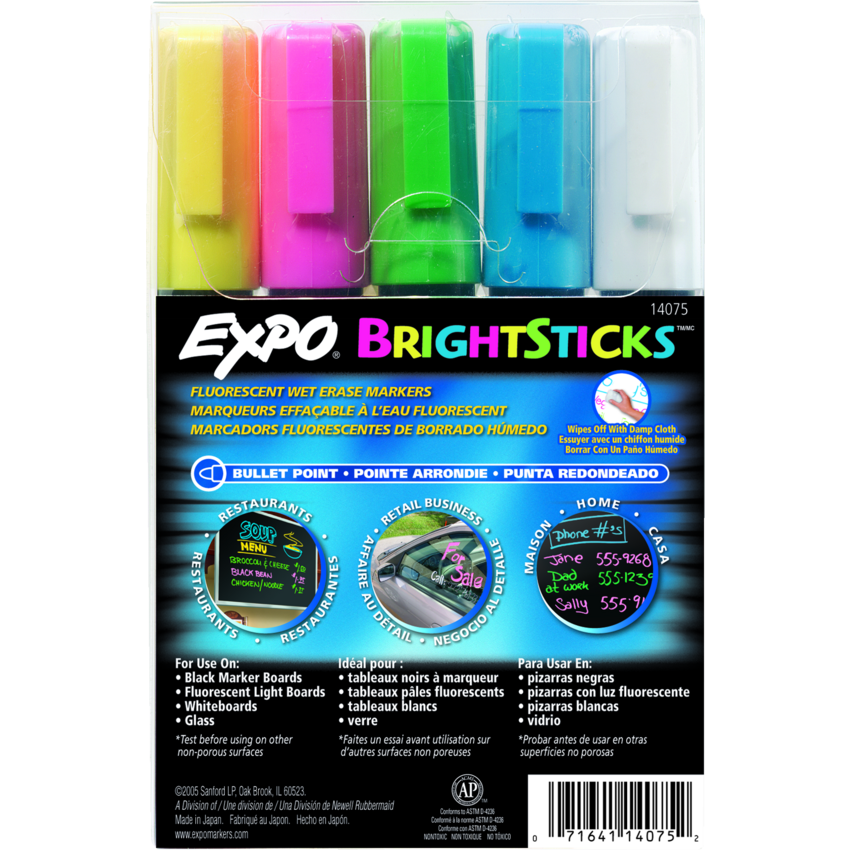 Expo® Bright Sticks™ Fluorescent Markers 5/pkg