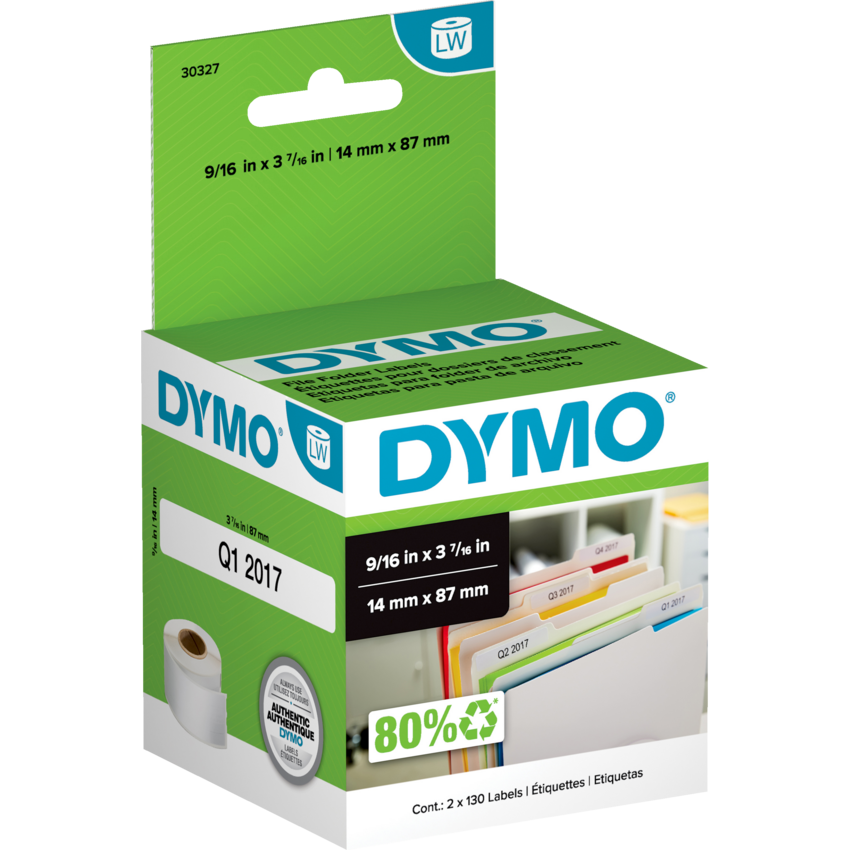DYMO® LabelWriter® File Folder Labels 9/16" x 3-7/16" White 130 labels per roll 2/box