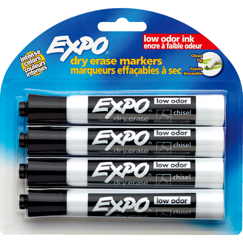 Expo® Low Odour Dry Erase Markers Chisel tip 4/pkg Black