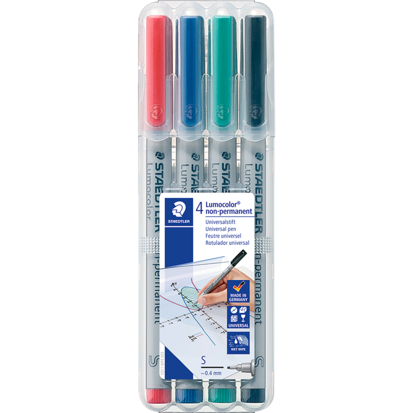 Staedtler® Lumocolor® Markers Washable Super-Fine Tip Assorted Colours 4/pkg