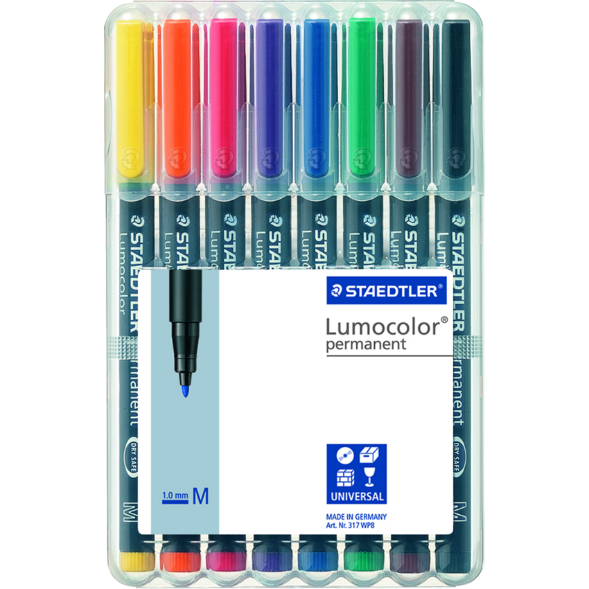 Staedtler® Lumocolor® Permanent Medium Tip Assorted Colours 8/pkg