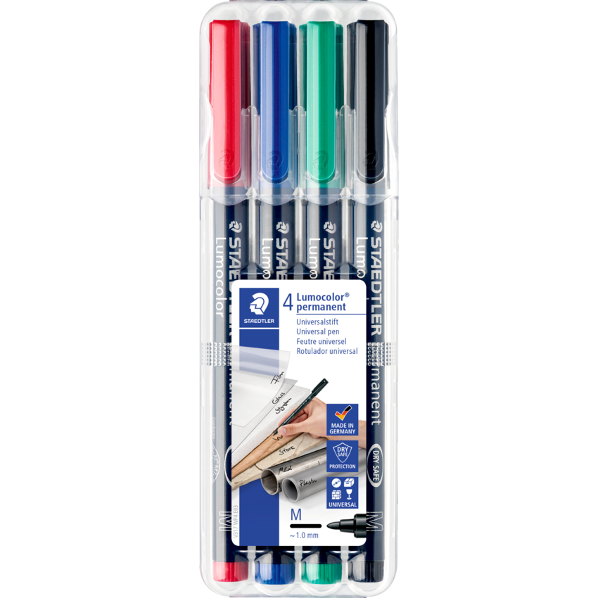 Staedtler® Lumocolor® Markers Permanent Medium Tip Assorted Colours 4/pkg
