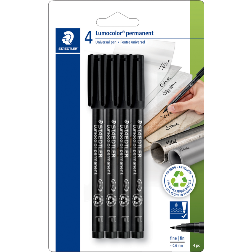 Staedtler® Lumocolor® Markers Permanent Fine tip Black 4/pkg