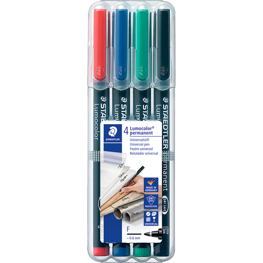 Staedtler® Lumocolor® Markers Permanent Fine Tip Assorted Colours 4/pkg