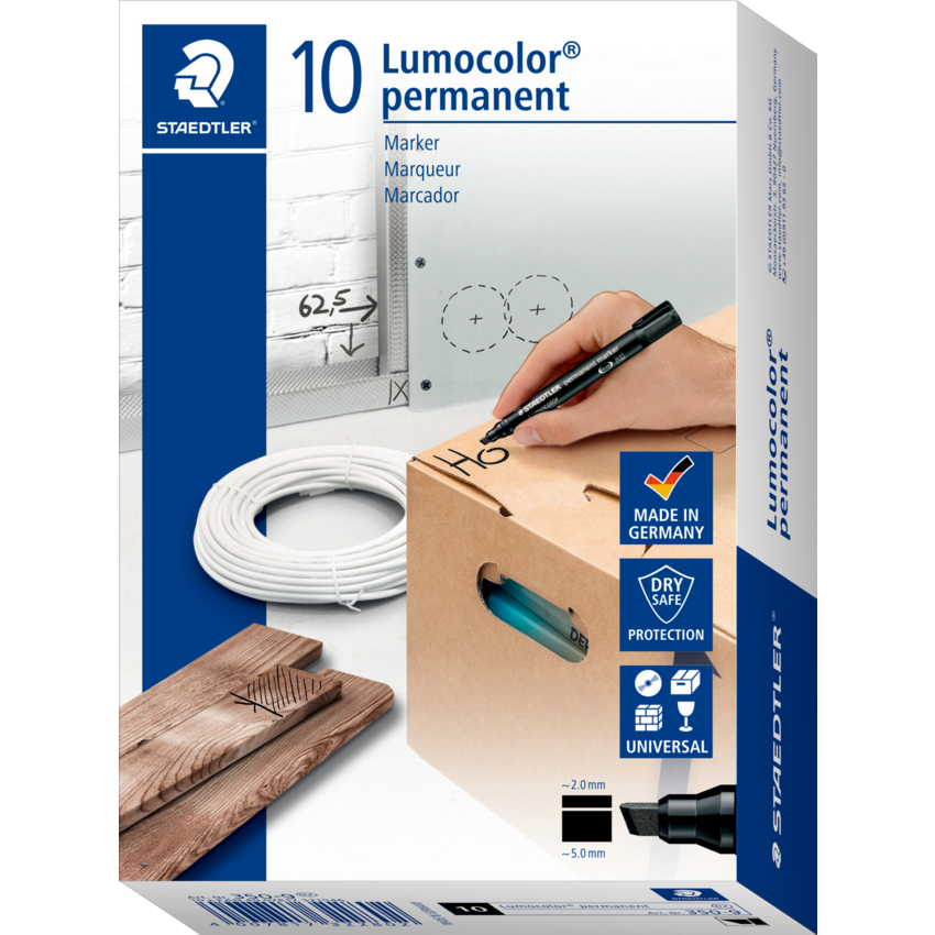 Staedtler® Lumocolor® Dry Safe Permanent Marker Chisel Tip Black 10/box
