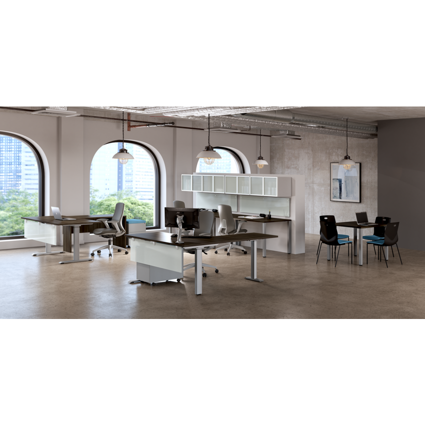 Heartwood Calypso Series Electric Height Adjustable Tables 71”W x 29-1/2"D x 24-2/5"H Grey Dusk finish