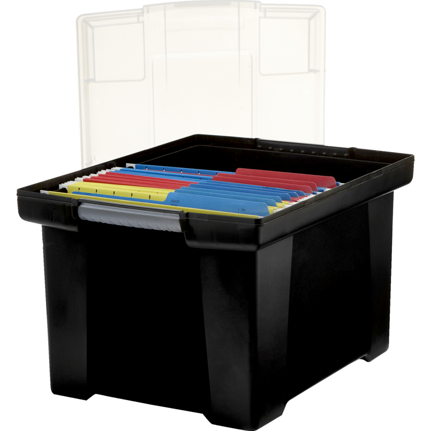 Storex® Comfort Grip Letter/Legal File Tote Black with Clear Lid