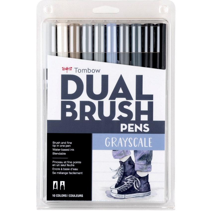 Tombow Dual Brush Pens Greyscale Colours 10/pkg