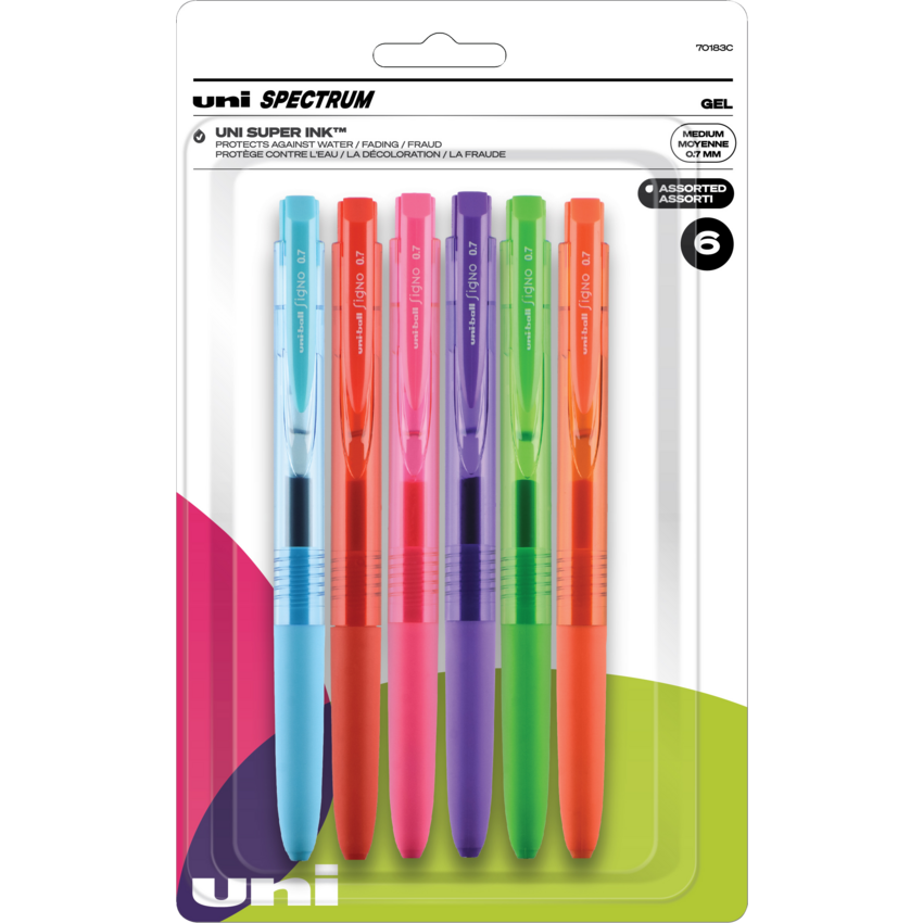 uni-ball® Spectrum™ Retractable Gel Pens 0.7 mm Assorted Fashion Colours 6/pkg